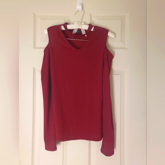 Wine Red Open Shoulder Shirt - Picture 1 of 3